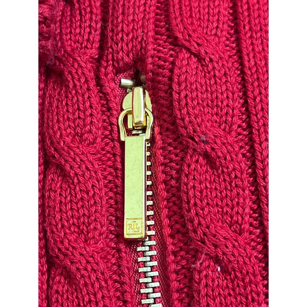 Lauren Ralph Lauren cable-knit zip sweater embroidered crest logo, size small - Picture 4 of 10